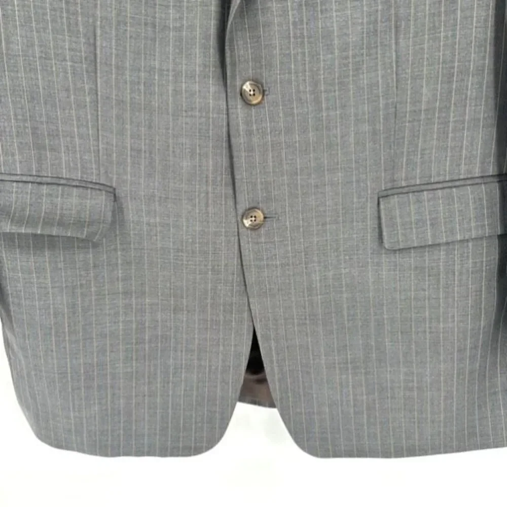 Vintage Ralph Lauren Men’s Double Breasted Blazer Wool Pinstripe‎ Gray Size 44L
